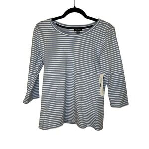 Tribal Women Striped 3/4 Sleeve Shirt with Lace Detail Blue XS TP